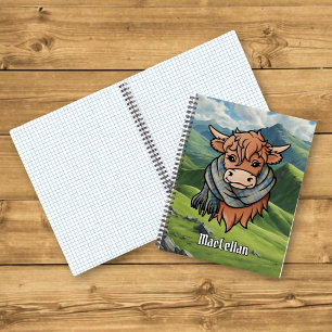 Highland Cow with MacLellan Ancient Tartan Scarf Notebook