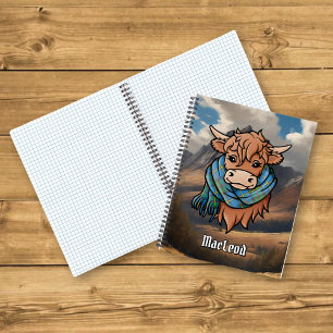 Highland Cow with MacLeod Hunting Tartan Scarf Notebook
