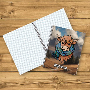 Highland Cow with Morrison Hunting Tartan Scarf Notebook