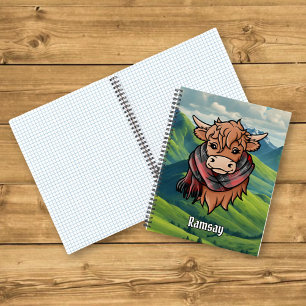 Highland Cow with Ramsay Red Tartan Scarf Notebook