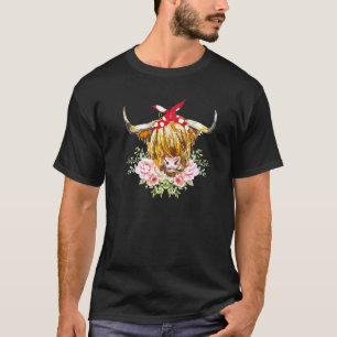 Highland Cow With Red Bandana Flower Cows Heifer T-Shirt