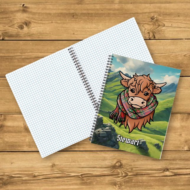 Highland Cow with Stewart Royal Tartan Scarf Notebook (Creator Uploaded)