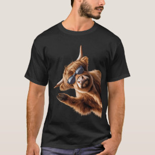 Highland Cow With Sunglasses Funny Say Hi T-Shirt