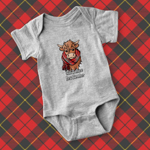 Highland Cow with Wallace Tartan Scarf Baby Bodysuit