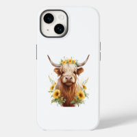 Highland Cow with Yellow Sunflower Flower Crown