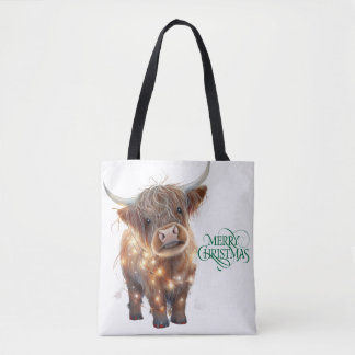 highland cow xmas Tote Bag