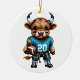Highland Cows and Football Ceramic Ornament