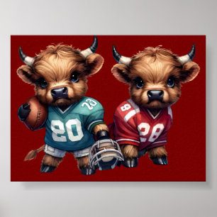 Highland Cows and Football Poster
