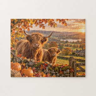 Highland Cows Autumn Countryside Landscape Jigsaw Puzzle