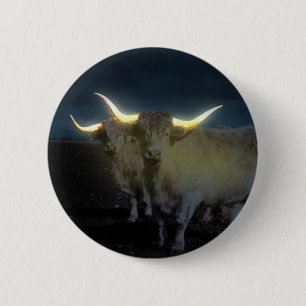 Highland Cows Glowing In The Dark, Hat Button