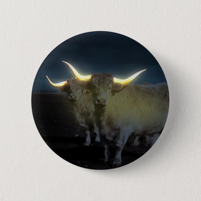 Highland Cows Glowing In The Dark, Hat Button (Front)