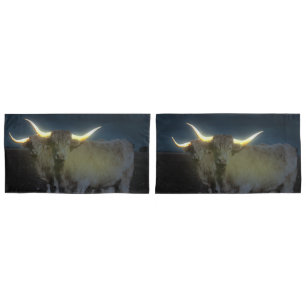 Highland Cows Glowing In The Dark, King Pillowcase