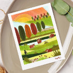 Highland Cows Hello Postcard<br><div class="desc">This cute Highland Cows Hello Postcard design features original art of Autumn trees, rolling hills and adorable fluffy Highland cattle! Customize to add your own greeting to the front or leave it as "hello". Add your name for a personal signature (or just leave it blank if you wish)!</div>