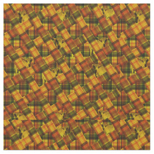 Highland Cows In Crisscross Tartan Design, Fabric