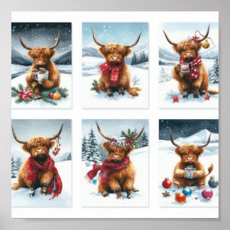 Highland Cows on Christmas Poster