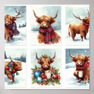 Highland Cows on Christmas Poster