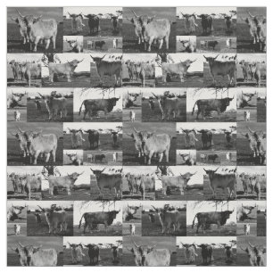 Highland Cows Photo Collage In Black And White, Fabric