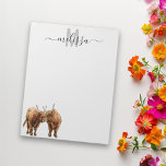 Highland Cows Watercolor Monogram Name Notepad<br><div class="desc">This design may be personalized in the area provided by changing the photo and/or text. Or it can be customized by clicking Personalize this Template and then choosing the click to customize further option and delete or change the colour of the background, add text, change the text colour or style,...</div>