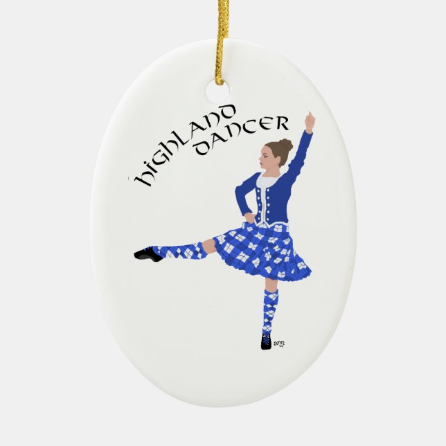 Highland Dancer in Blue Ceramic Ornament (Front)