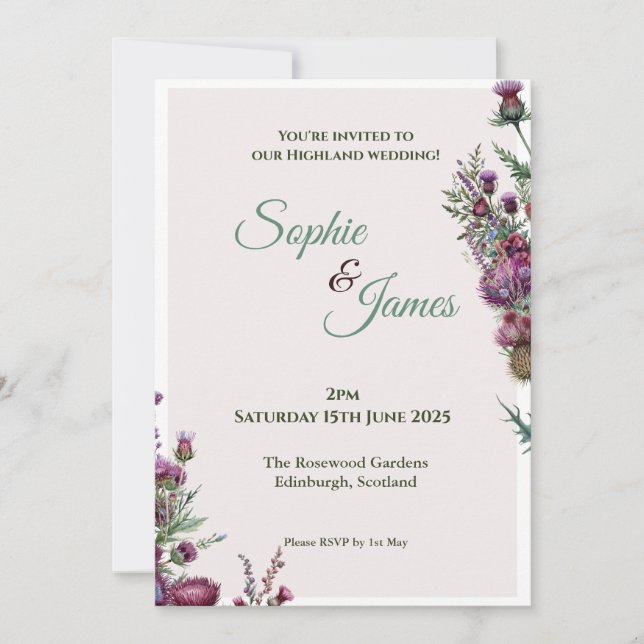 Highland Floral Thistle Wedding Invitation (Front)