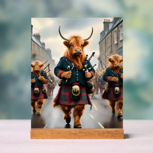 Highland Harmony:  Bagpipe Highland Cow Band  Acrylic Sign
