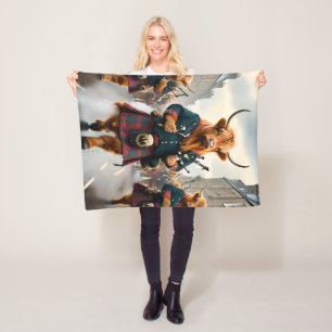 Highland Harmony: Bagpipe Highland Cow Band Fleece Blanket