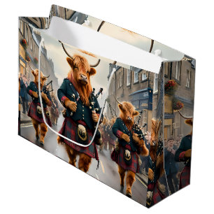 Highland Harmony: Bagpipe Highland Cow Band Large Gift Bag