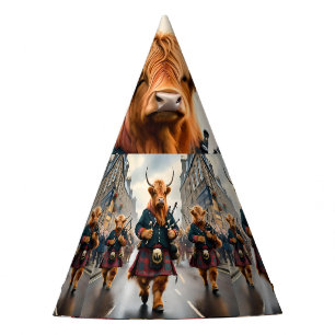 Highland Harmony:  Bagpipe Highland Cow Band  Party Hat