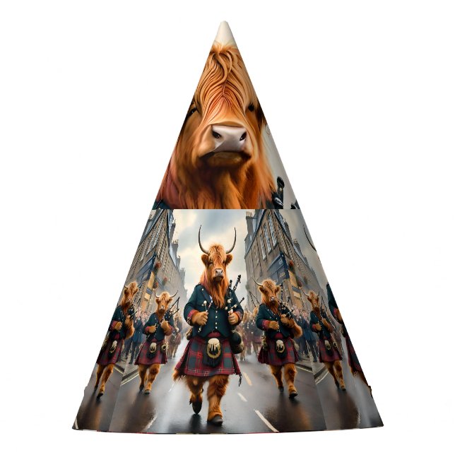 Highland Harmony:  Bagpipe Highland Cow Band  Party Hat (Front)