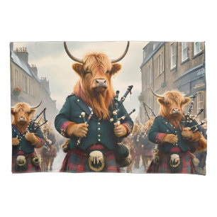 Highland Harmony:  Bagpipe Highland Cow Band  Pillowcase
