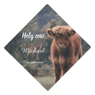 Highland holy cow calf I graduated monogram Graduation Cap Topper