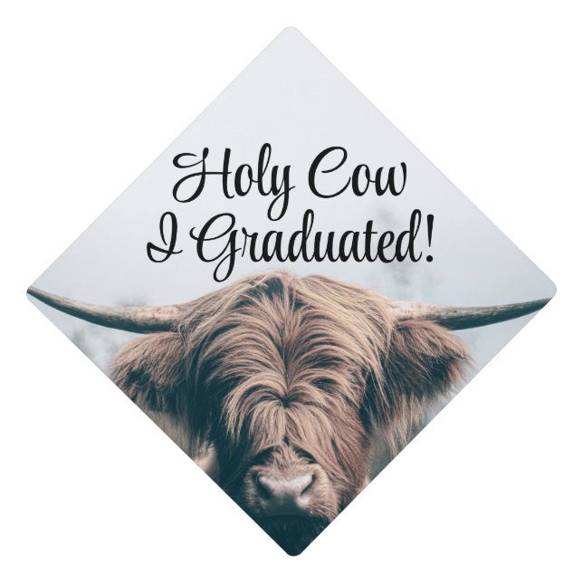 Highland holy cow I graduated portrait Graduation Cap Topper (Front)