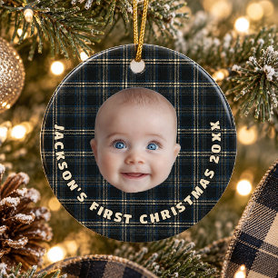 Highland Lodge Navy Plaid Baby First Christmas Ceramic Ornament