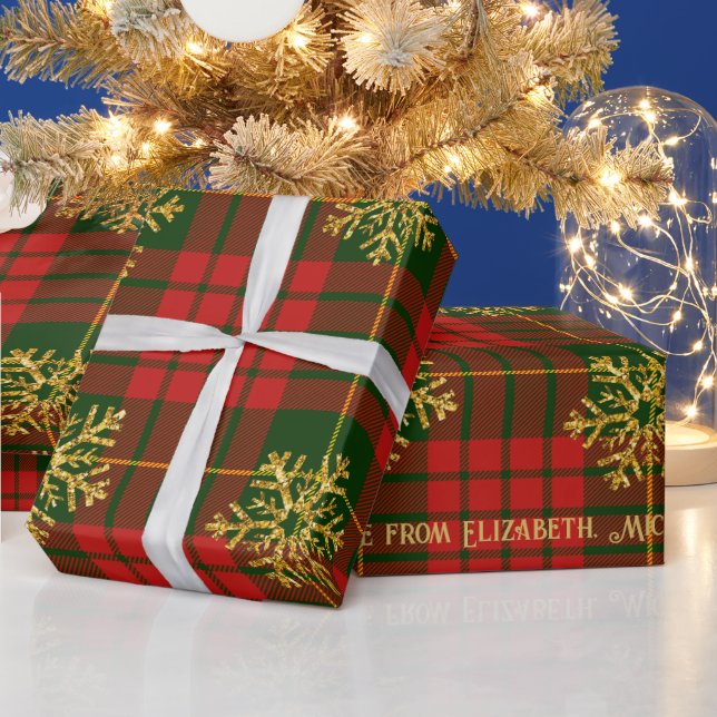 Highland Noel Tartan Gold Snowflake Personalized Wrapping Paper (Holidays)