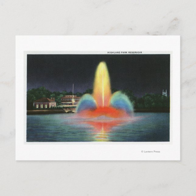 Highland Park Reservoir Illuminated at Night Postcard (Front)