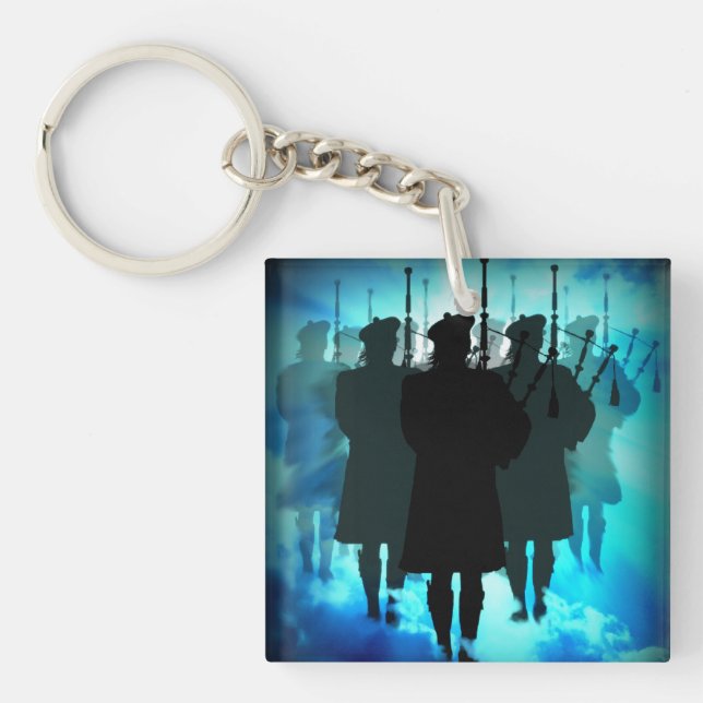 Highland Pipers, with ten thousands of His Saints Keychain (Front)