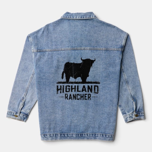 Highland Rancher - Scottish Highland Cow For Cattl Denim Jacket (Back)