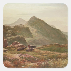 Highland scene square sticker