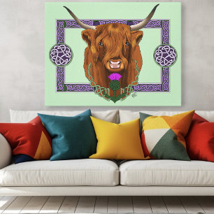 Highland Scottish Cow Purple Celtic Knot Work  Canvas Print