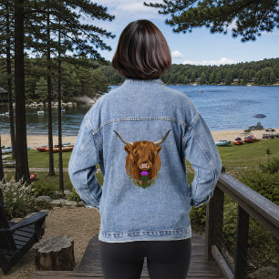 Highland Scottish Cow Purple Celtic Knot Work Denim Jacket
