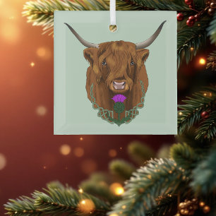 Highland Scottish Cow Purple Celtic Knot Work Glass Ornament