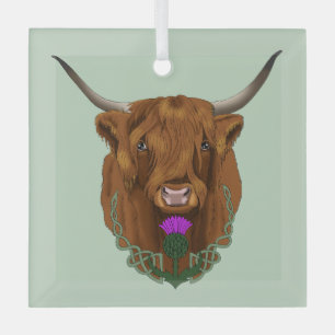 Highland Scottish Cow Purple Celtic Knot Work Glass Ornament