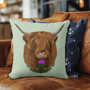 Highland Scottish Cow Purple Celtic Knot Work Throw Pillow