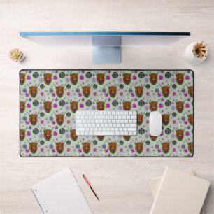 Highland Scottish Cow Purple Celtic thistle Desk Mat
