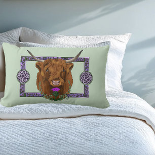 Highland Scottish Cow Purple Celtic Thistle Lumbar Pillow