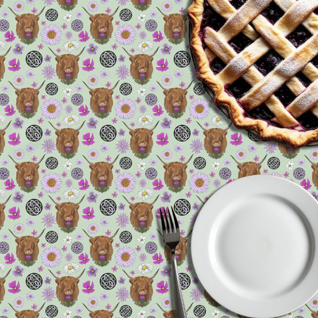 Highland Scottish Cow Purple Celtic Thistle Tablecloth (Creator Uploaded)