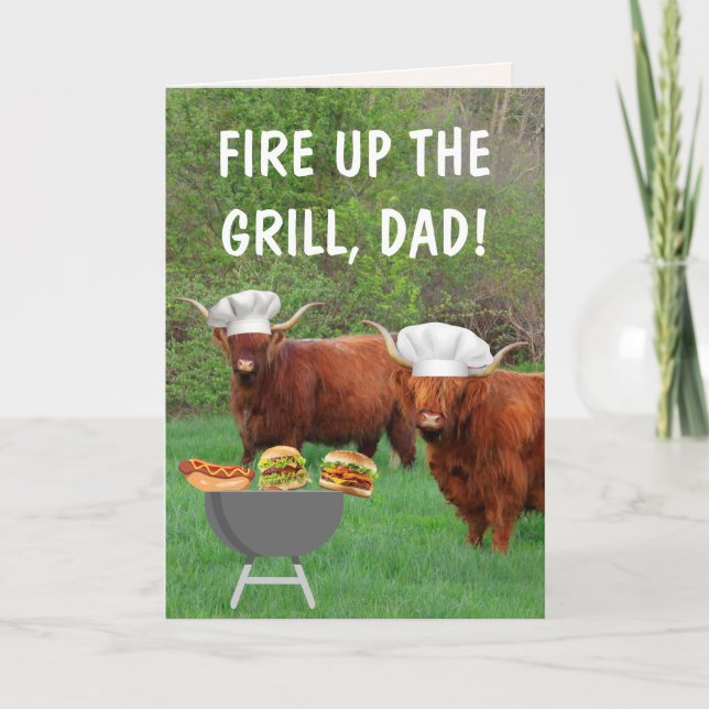 Highland Steer "For Dad" Birthday Card (Front)