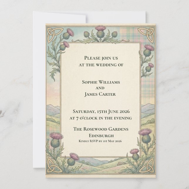 Highland Thistle Celtic Wedding Invitation (Front)