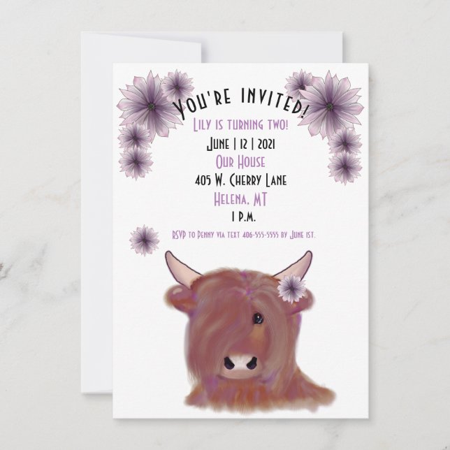 Highlander Cow Birthday Invitation| Customizable Invitation (Front)