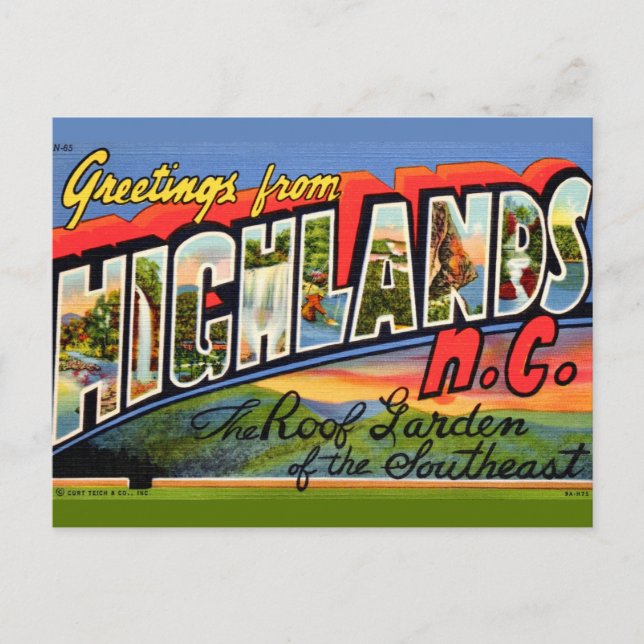 Highlands NC Retro Postcard (Front)
